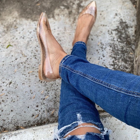 Glittery Nude PVC Jelly Slip On Flats - Picture 2 of 8